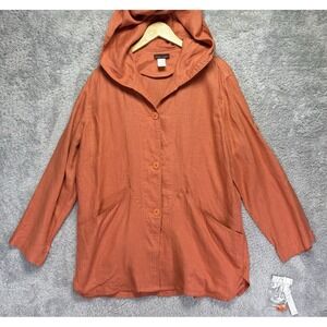 Design Todays Womens Large Orange Linen Jacket Lagenlook Hoodie Pockets Fall NWT
